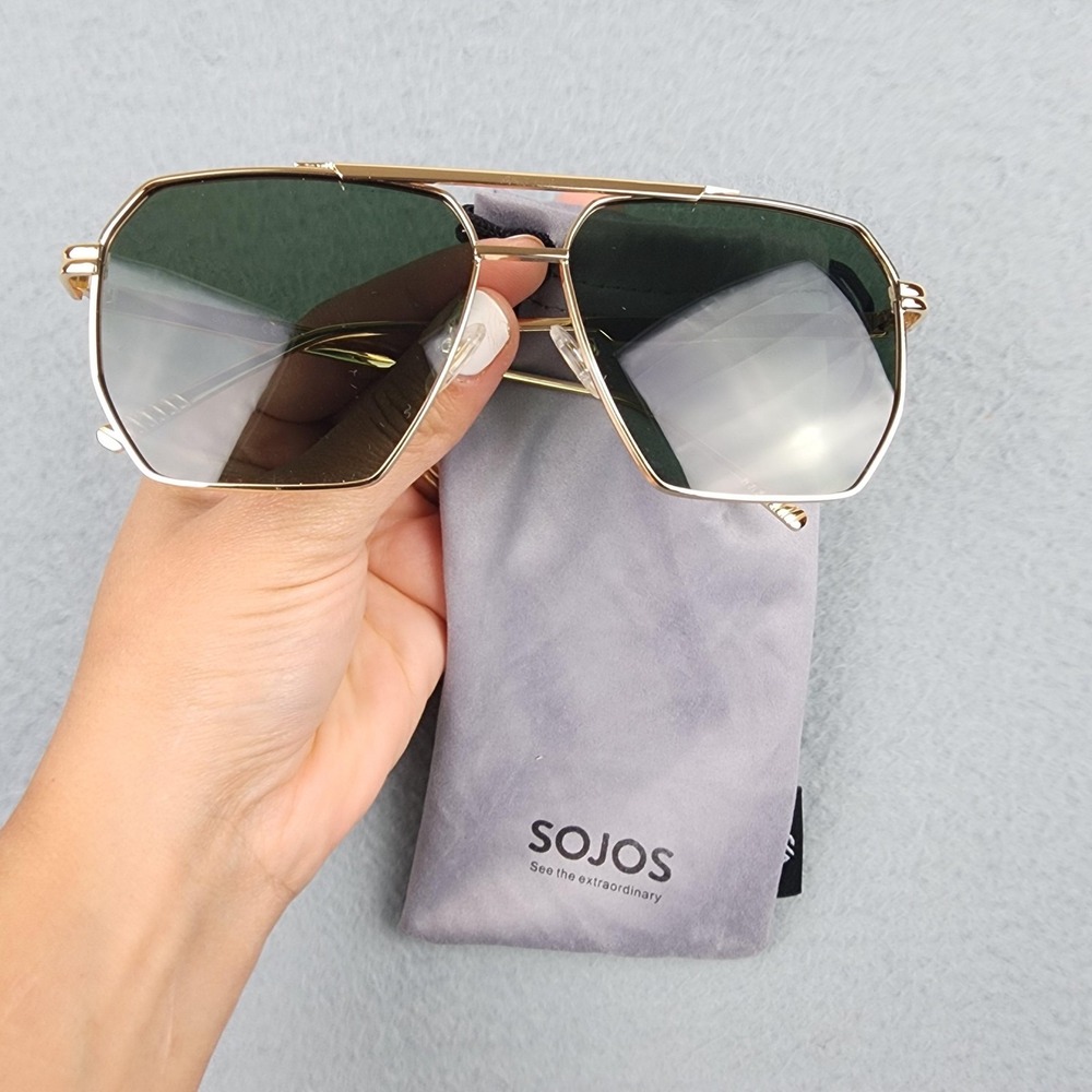 SOJOS Sunglasses Womens One Size Gold Green Geometric Metal UV400 Tinted SJ1161